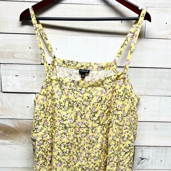 Torrid Dress Womens 2X Yellow Floral Mini Challis Sundress Pockets - Picture 4 of 13